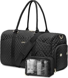 Women Weekender Travel Duffle Bag: Travel Duffel Overnight Bags with Shoe Compartment Large Carry on Tote with Toiletry Bag Weekend Traveling Yoga Gym Hospital Bag for Women with Wet Pocket Black